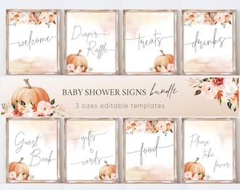 Panneaux de baby shower citrouilles d'automne : modèle modifiable (téléchargement numérique)