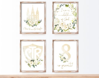 LDS Temple Art Prints: bloemenaquarelset van 4 (digitale download)