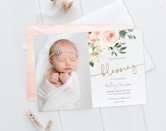 LDS Baby Wellignment-inbjudan: Blush Floral, redigerbar mall (digital nedladdning)