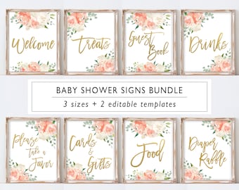 Peach Floral Baby Shower Signs Bundle (Printable & Editable)