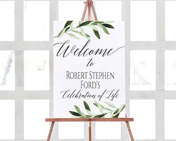 Celebration of Life Decorations Welcome Sign Greenery Printable