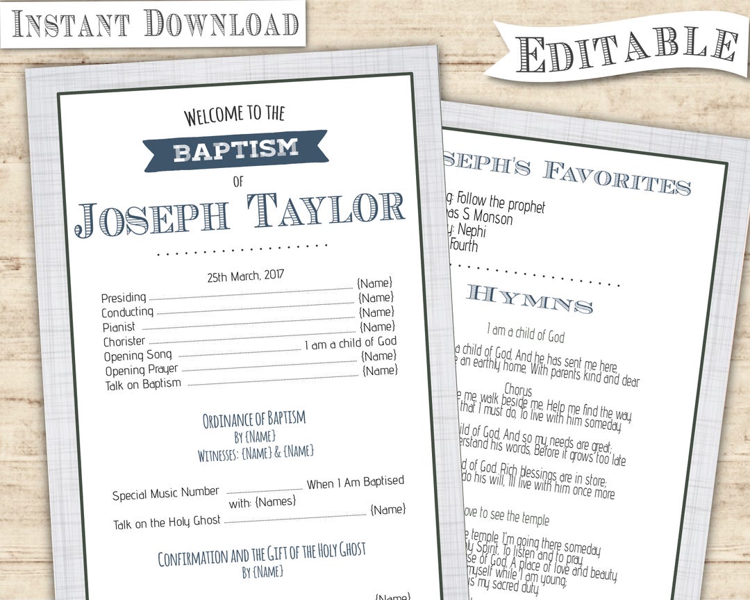 Boy Baptism Program Template, Printable Program, CRT Blue Navy Grey ...