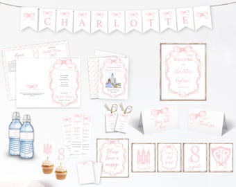 Uitnodigingsbundel LDS-doopsel meisje: roze strik afdrukbare kit (digitale download)