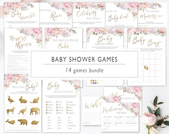 Blush Floral Baby-Dusche-Spiele-Bundle: 14 Druckbare Spiele (Digitaler Download)