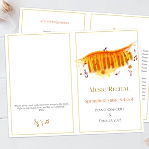 Music Recital Program Editable Template, Piano Music Notes, Music Concert Program Foldable, Printable, Music School