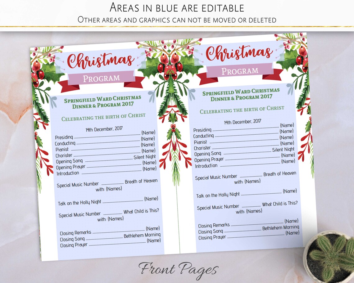Christmas Program Template Editable PDF Christmas Dinner Etsy de