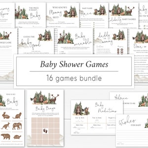 Paquete de juegos de baby shower del bosque Kit de juegos de animales del bosque imprimible WB3
