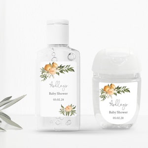 Hand Sanitiser Labels Printable,Editable Template, Oval label, Citrus Orange Vintage, Greenery Foliage, favor labels, CV12