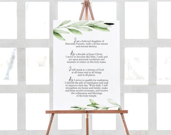 NEW LDS Young Women Theme Poster, lds YW Theme Sign, Printable, Greenery Olive Leaves Watercolor