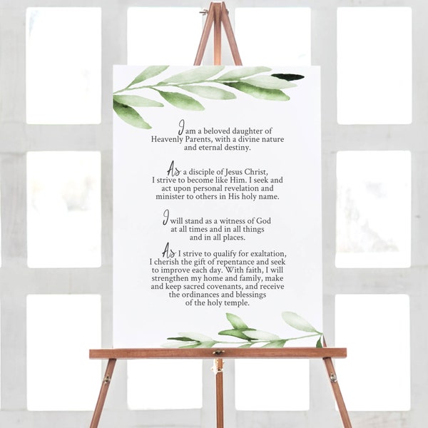 NEW LDS Young Women Theme Poster, lds YW Theme Sign, Printable, Greenery Olive Leaves Watercolor