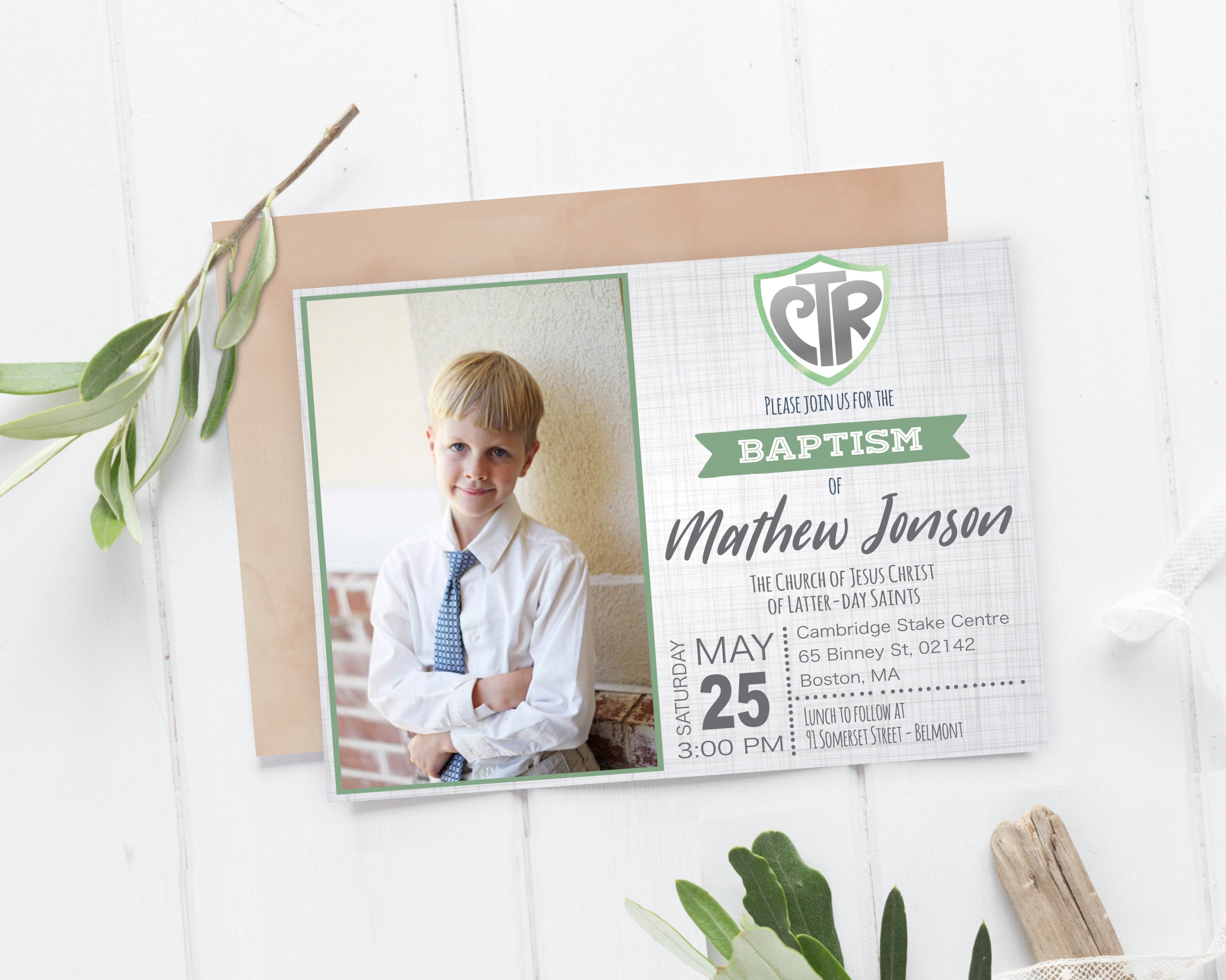 CTR Green Baptism Invitation Printable LDS Boy Baptism - Etsy