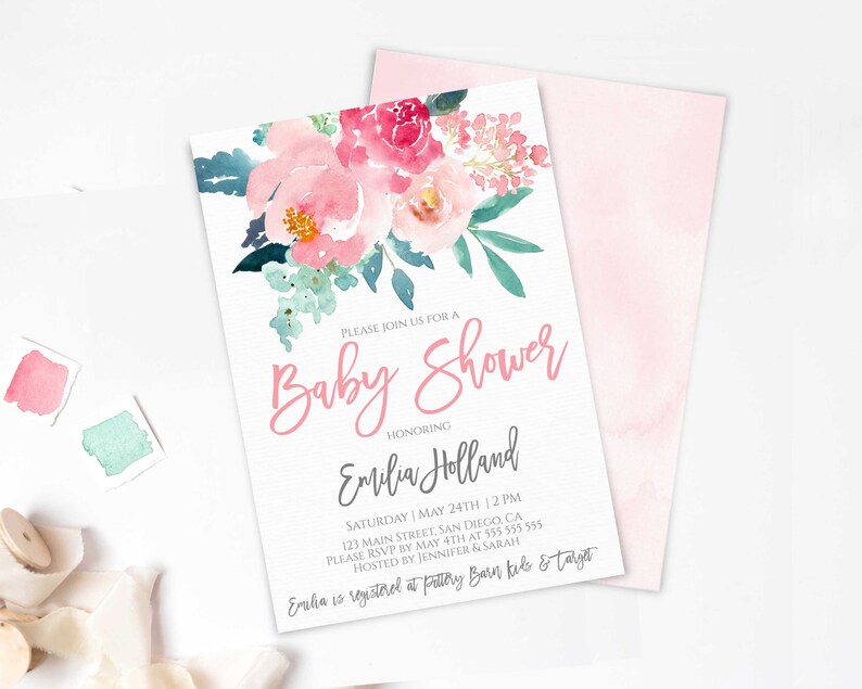 Pink Baby Shower Invitation Kit Girl Baby shower Printable | Etsy