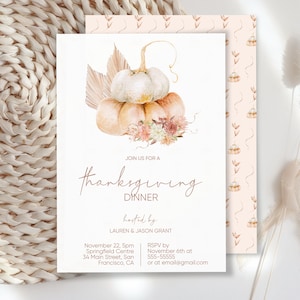 Boho Kürbis Herbst Thanksgiving Einladung, druckbare bearbeitbare Vorlage Corjl, Thanksgiving Invite, Boho Herbst Herbst floral, BF3