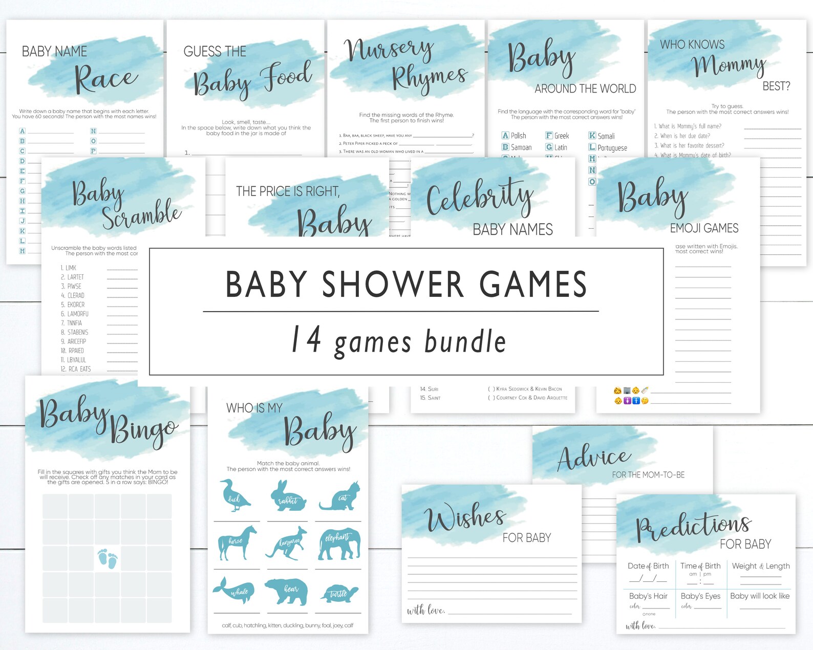 Baby Shower Games Printable Boy's Baby Shower Turquoise - Etsy