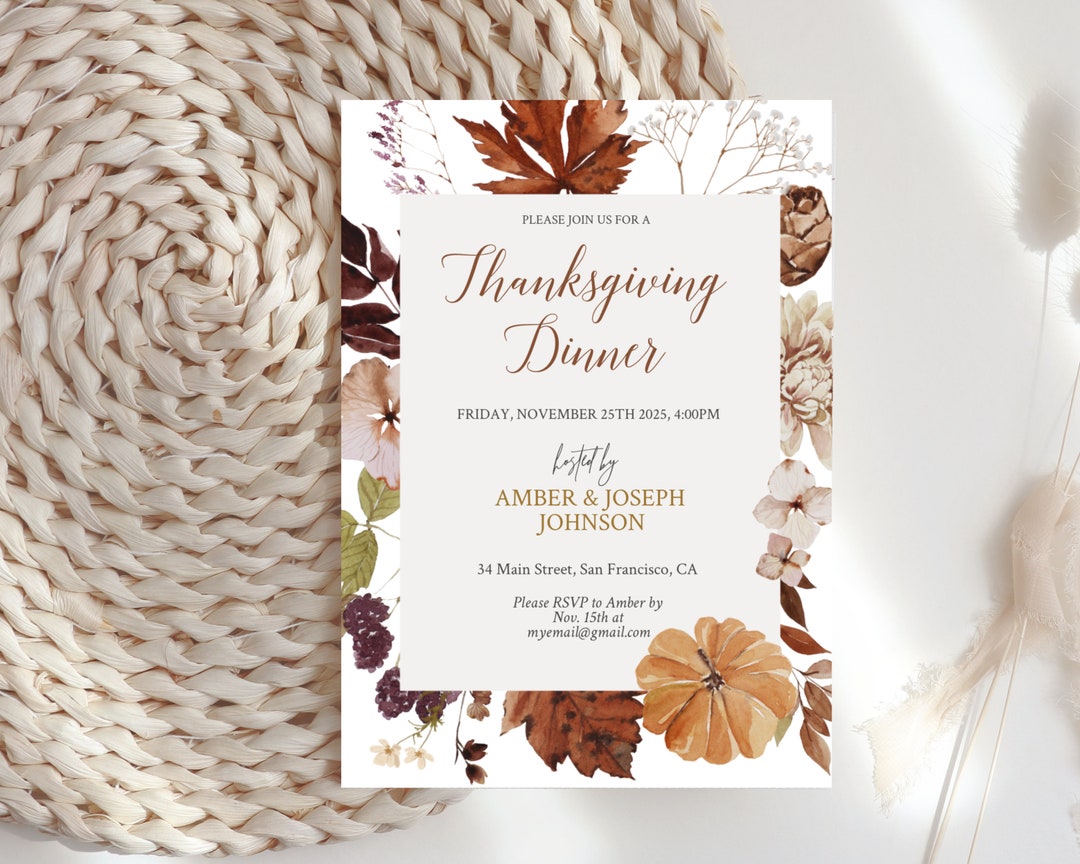 Thanksgiving Dinner Invitation Printable Template Rustic - Etsy