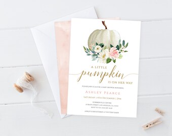 Pumpkin Baby Shower Invitation: Blush Pink Floral (Printable Template)