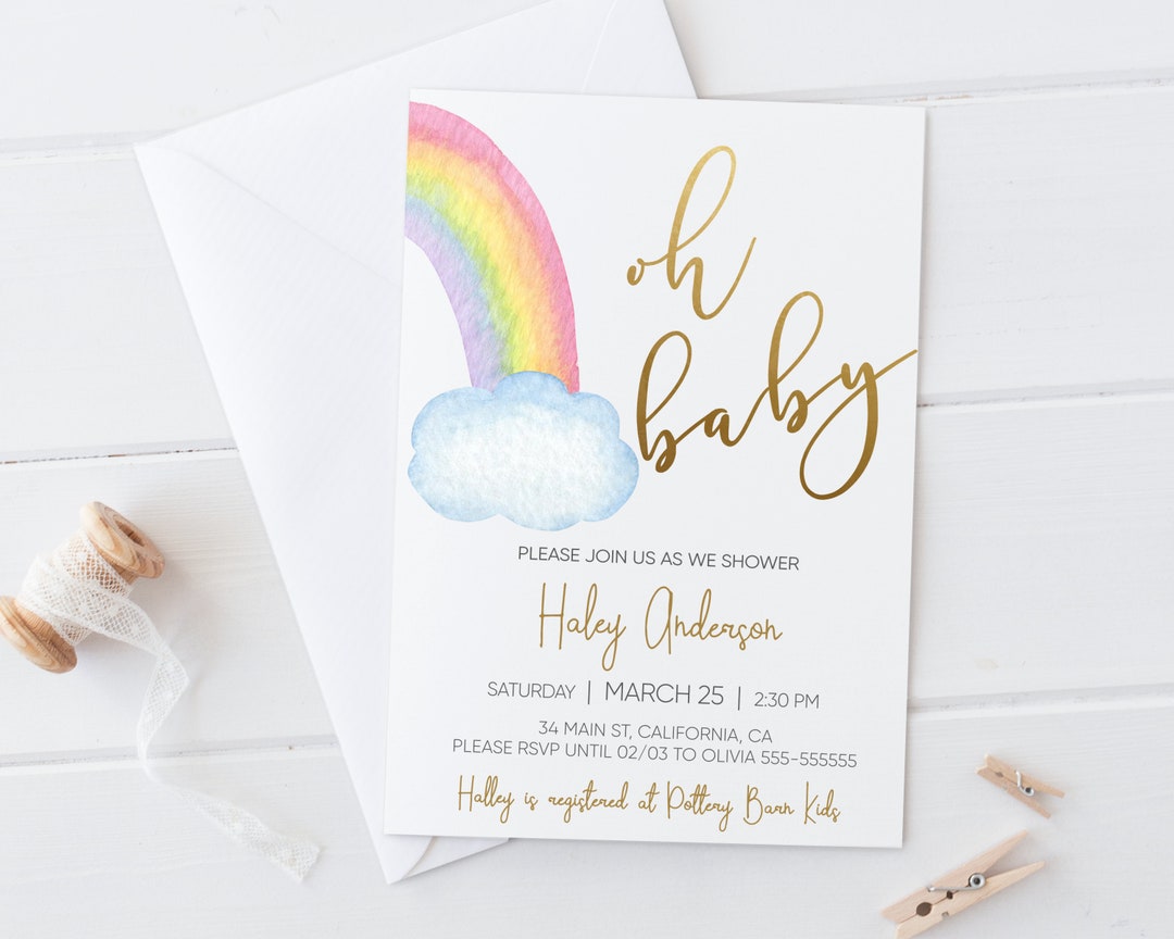 Rainbow Baby Shower Invitation, Invitation Printable, Oh Baby Invite ...