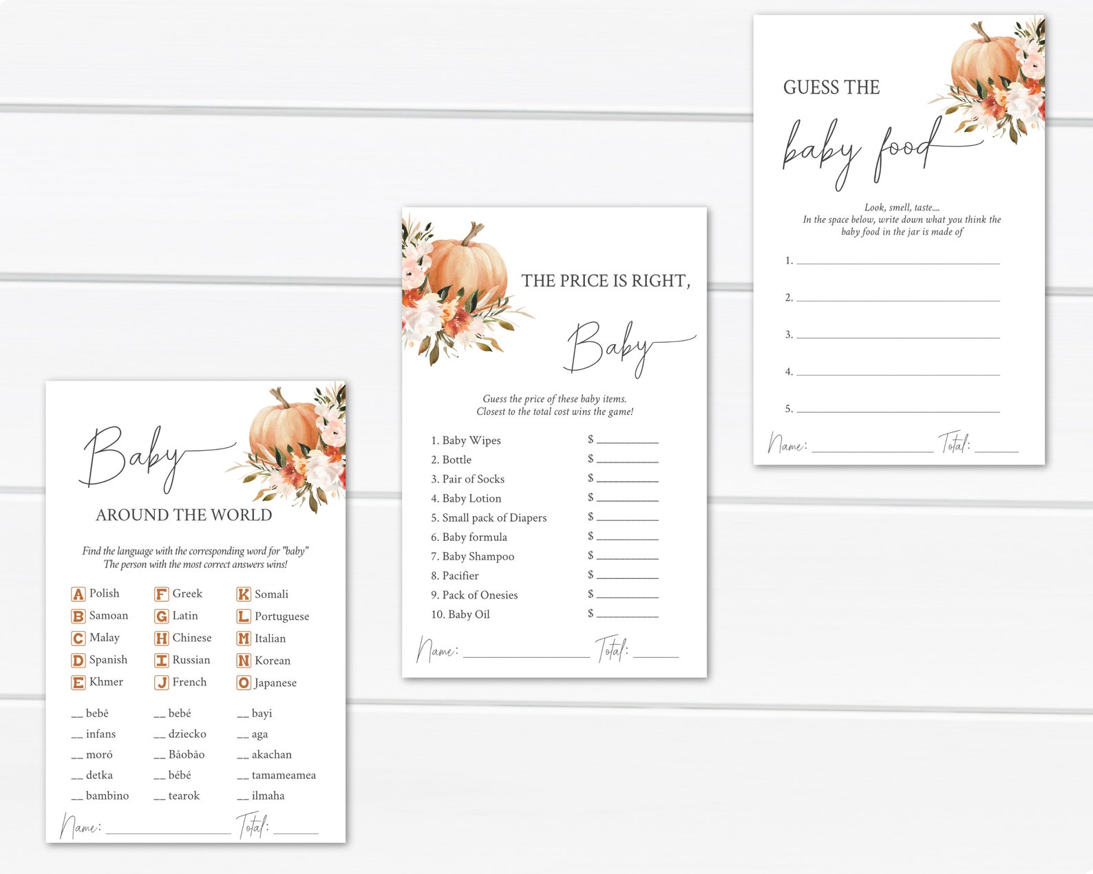 Pumpkin Baby Shower Games Bundle Baby Games Printable - Etsy