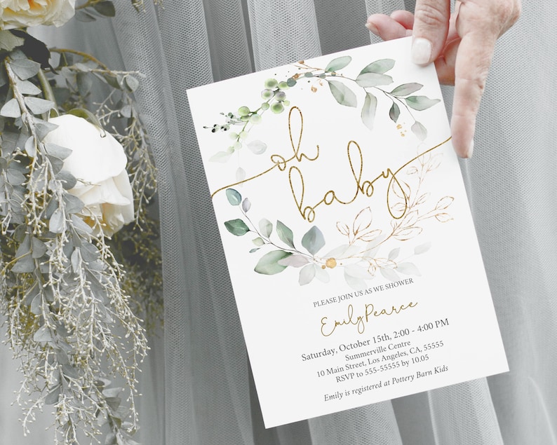 Greenery Oh Baby Shower Invitation Printable Eucalyptus | Etsy