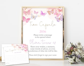 Time Capsule-bordje en kaarten vlinder babyshower (afdrukbaar)
