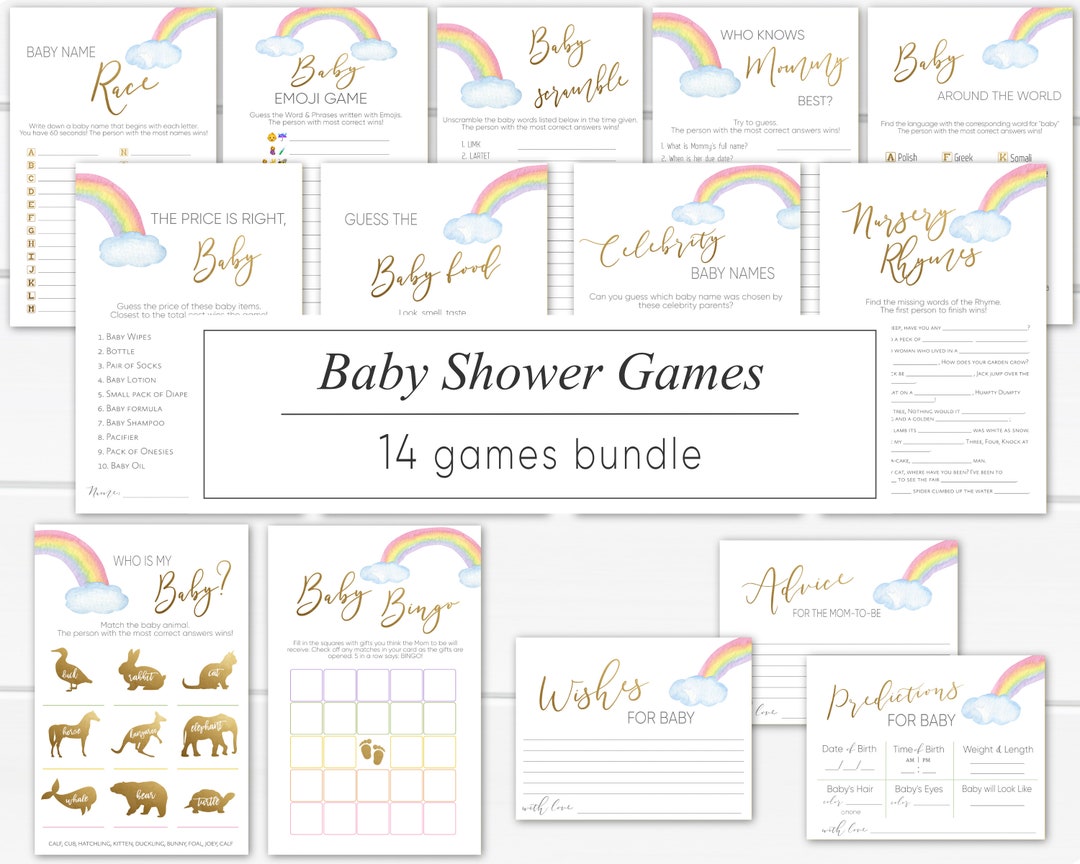 Rainbow Baby Shower Games Bundle Baby Games Printable Editable Template ...