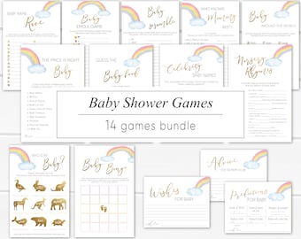 Rainbow Baby Shower Games Bundle: 14 Printable Games (Editable)