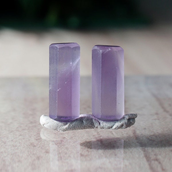 Amethyst Crystal Pair Pinkish Lavender from Brazil , 2pcs  Rose de France Amethyst Victorian Gemstone, Unpolished Amethyst Pencil