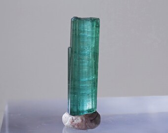 Beautiful Green Tourmaline Crystal from Paprok Afghanistan High Luster Terminated Tourmaline 23mm(L) x7mm(W) 6.7mm (D)  Tourmaline Gemstone