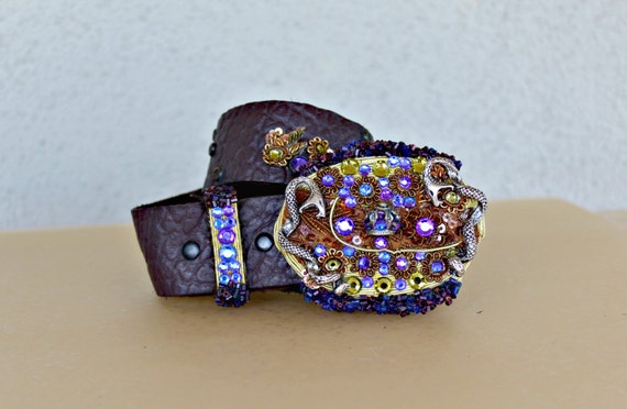 Vintage Hand Embroidered Swarovski Crystal Belt With Buckle  display picture 1