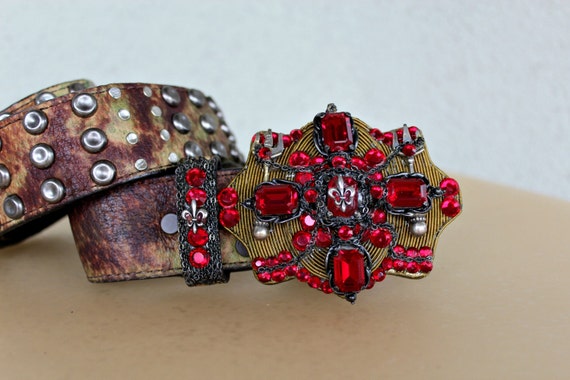 Handmade belt buckle- with crystal Handmade Light Blue & Black Swarovski Crystal Belt Buckle  main image 2