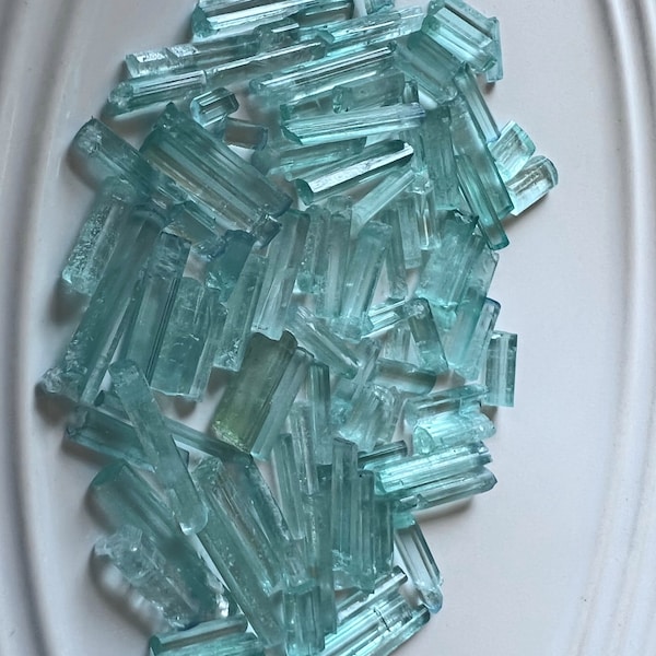 Seafoam Tourmaline Crystal Lot , Paraiba Color Tourmaline Crystal Sticks  , Jewelry Size Clean Tourmaline Gemstone, Bluish Tourmaline