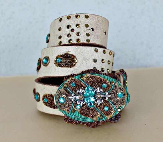 Vintage Hand Embroidered Swarovski Crystal Belt With Buckle  display picture 3