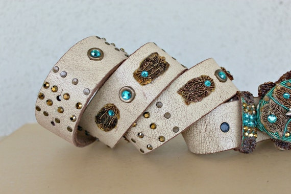 Vintage Women’s Belt Embellish With Swarovski Crystals Vintage Hand Embroidered Swarovski Crystal Belt With Buckle  main image 3