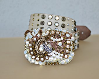 Christine Alexander Swarovski Crystal / White Leather Belt  display picture 2