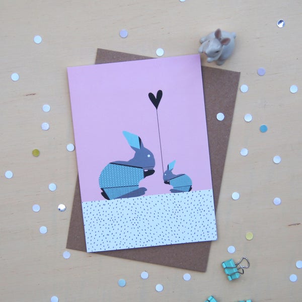 Little Rabbit Big Rabbit Greetings Card - Mum & Baby Card - Rabbit Card - Bunny Card - Rabbit lover gift - Baby Card - Lucy Alice Designs -