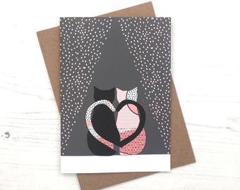 Cats In Love Card - Cat Greetings Card -Cat Card -Anniversary Card -Friend Card - Cat Lover - I love you - Cat Valentines Day Card-Cute Cat