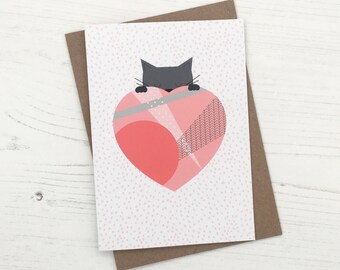 Love Heart Cat Card - Cat Greetings Card -Cat Card -Anniversary Card -Friend Card - Cat Lover - I love you -Cat Valentines Day Card-Cute Cat