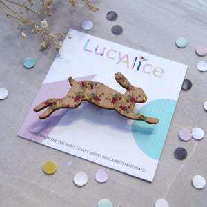 Floral Hare Brooch // Hare Pin handmade jewellery wooden brooch florals eco fashion image 2