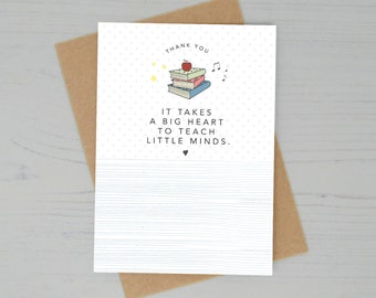 It Takes A Big Heart To Teach Small Minds Thank You Teacher Card - Teacher Gift - Teacher Card - Lucy Alice Cards