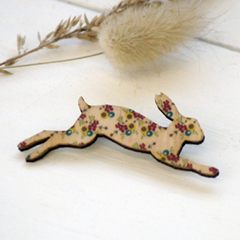 Floral Hare Brooch // Hare Pin handmade jewellery wooden brooch florals eco fashion image 3