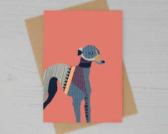 Whippet Card  - Lurcher Card - Dog Card - Dog Lover Card - Greyhound Card - Whippet Dog - Patchwork - Whippet lover gift-Lucy Alice Designs