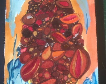 Banksia Seed Pod Watercolor Painting, Abstract Australian Native Flower Art