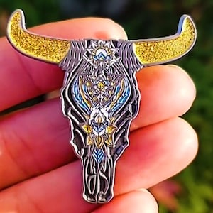 Carved Cow Enamel Pin