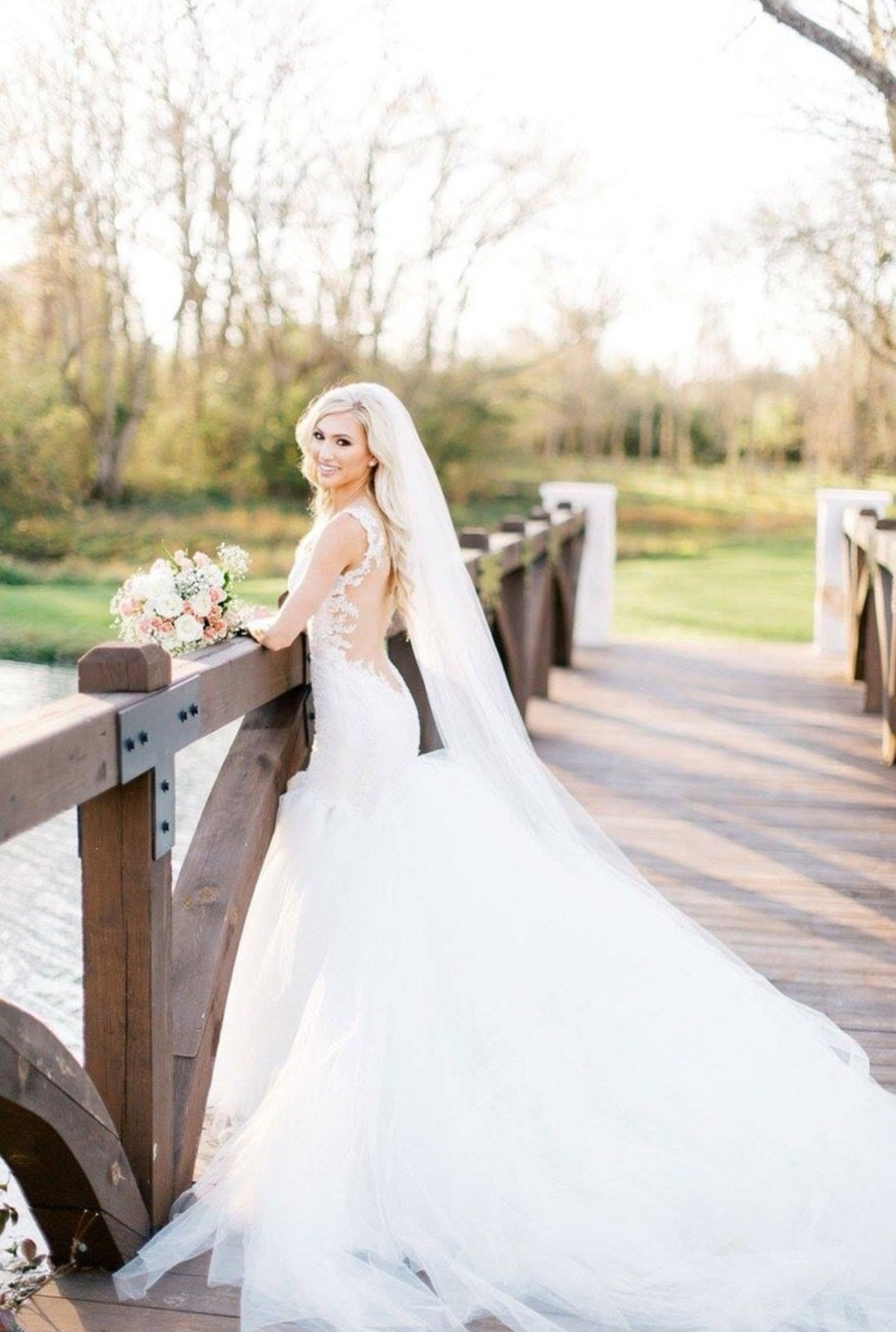 Long Soft Tulle Lt Ivory Wedding Veil - 180” Cathedral Length 15 feet extra long Soft Wedding Bridal Veil Extra Long 15 Ft Cathedral Gown  main image 2