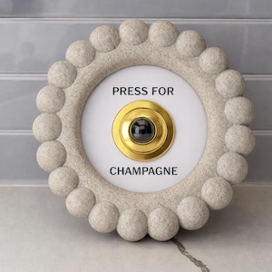 CUSTOM Stone Gold Press For Champagne Doorbell Plaque Button Gift Bar Wedding Celebration Bridal Bachelorette Frame Crystal Quartz Round