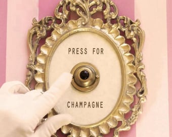 Press For Champagne Doorbell Plaque Button Decor Gift CUSTOM Bar Wedding Celebration Gold Ornament Bedroom Hotel Bridal Bachelorette Wedding