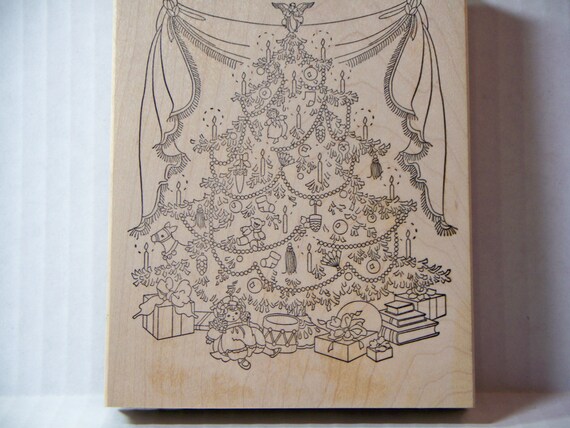 Christmas Tree With Drape Wood Mounted Rubber Stamp By Stamps Etsy