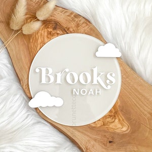 Cloud Baby Name Plaque, Sky Baby Birth Announcement, Acrylic Name Plaque, Name Reveal Plaque, Baby Name Announcement, Birth Announcement