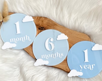 Cloud Acrylic Milestone Set, Monthly Milestone Set, Acrylic Milestone Discs, Baby Milestone Cards, Monthly Photo Props, Cloud Milestones