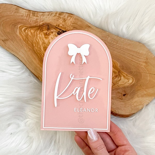 Bow Baby Name Plaque, Boho Baby Birth Announcement, Acrylic Name Plaque, Name Reveal Plaque, Baby Name Announcement, Birth Announcement